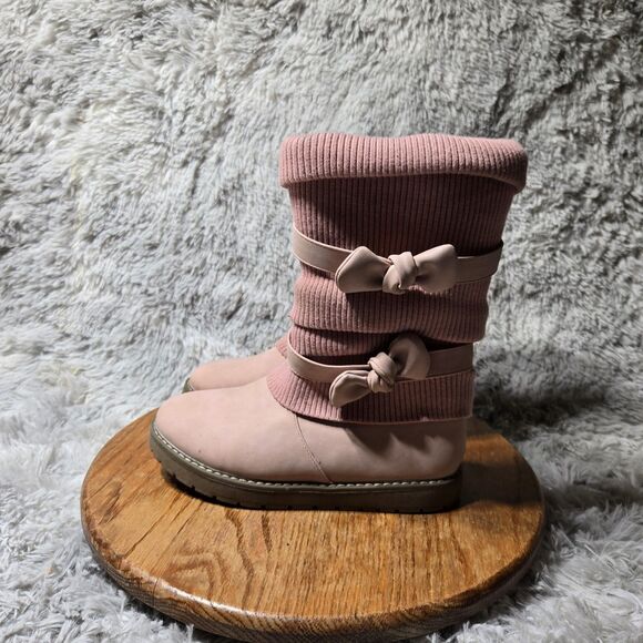 Dream Pairs Womens Size 5 Pink Ribbon Bows Midcalf Knit Faux Fur Inside Boots - Picture 1 of 12
